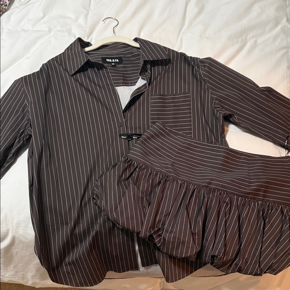 SER.O.YA Brown Top with White Pinstripes